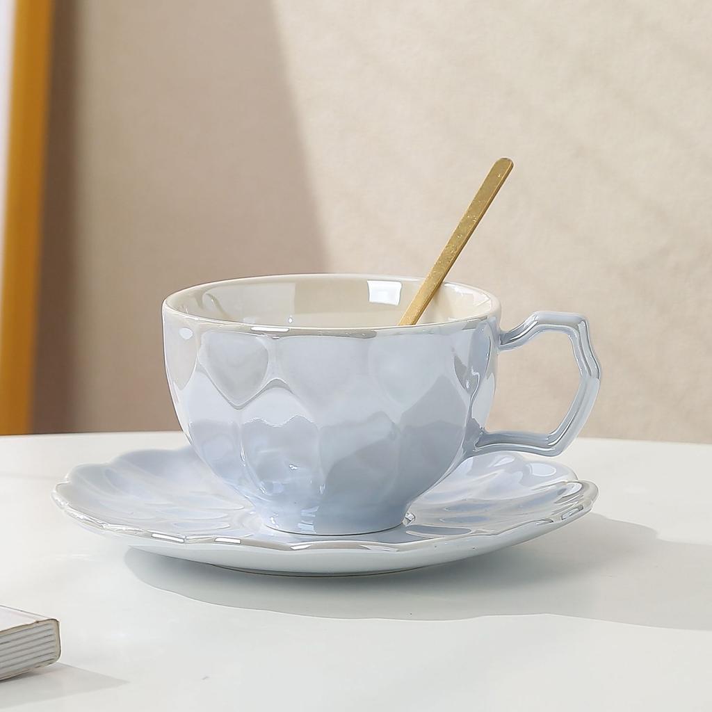 Souvenir Coffee Cup with Spoon Pearl Glaze Mug Saucer To Give Customers Gifts To Drink Water In The Office Cup Fresh