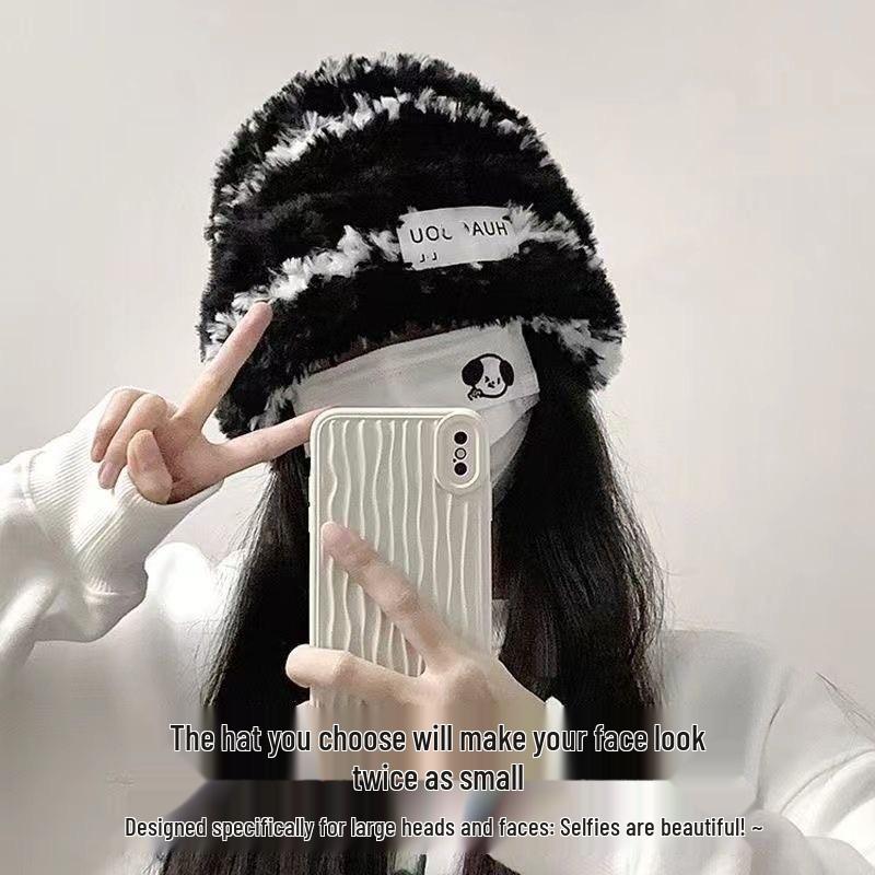Winter Striped Hat Womens Knitted With Ear Protection And Plush Lining For Enhanced Warmth