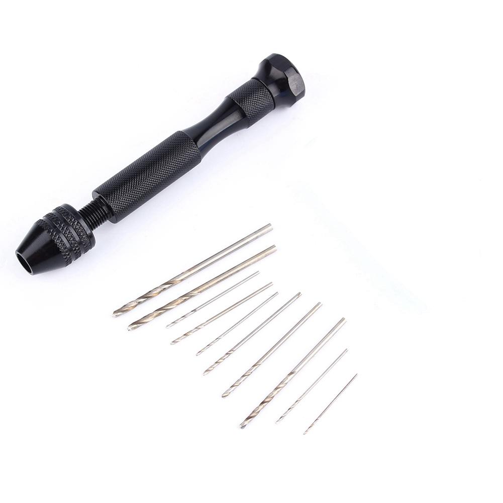 Mini Aluminum Hand Drill Bit With Keyless Chuck+10 Twist Drills BitRotary Tools Woodworking