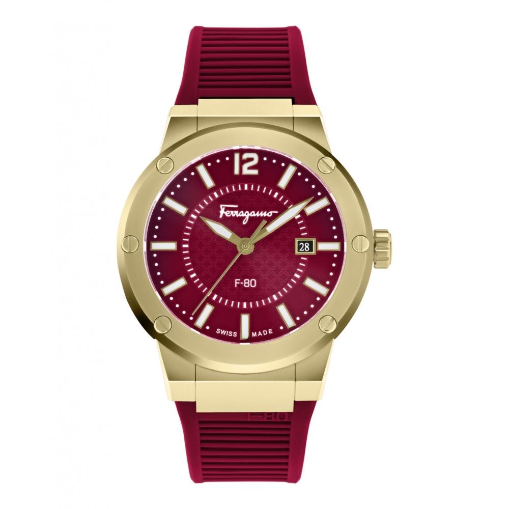 

Часы Salvatore Ferragamo F 80 бордовые золотисто-красные