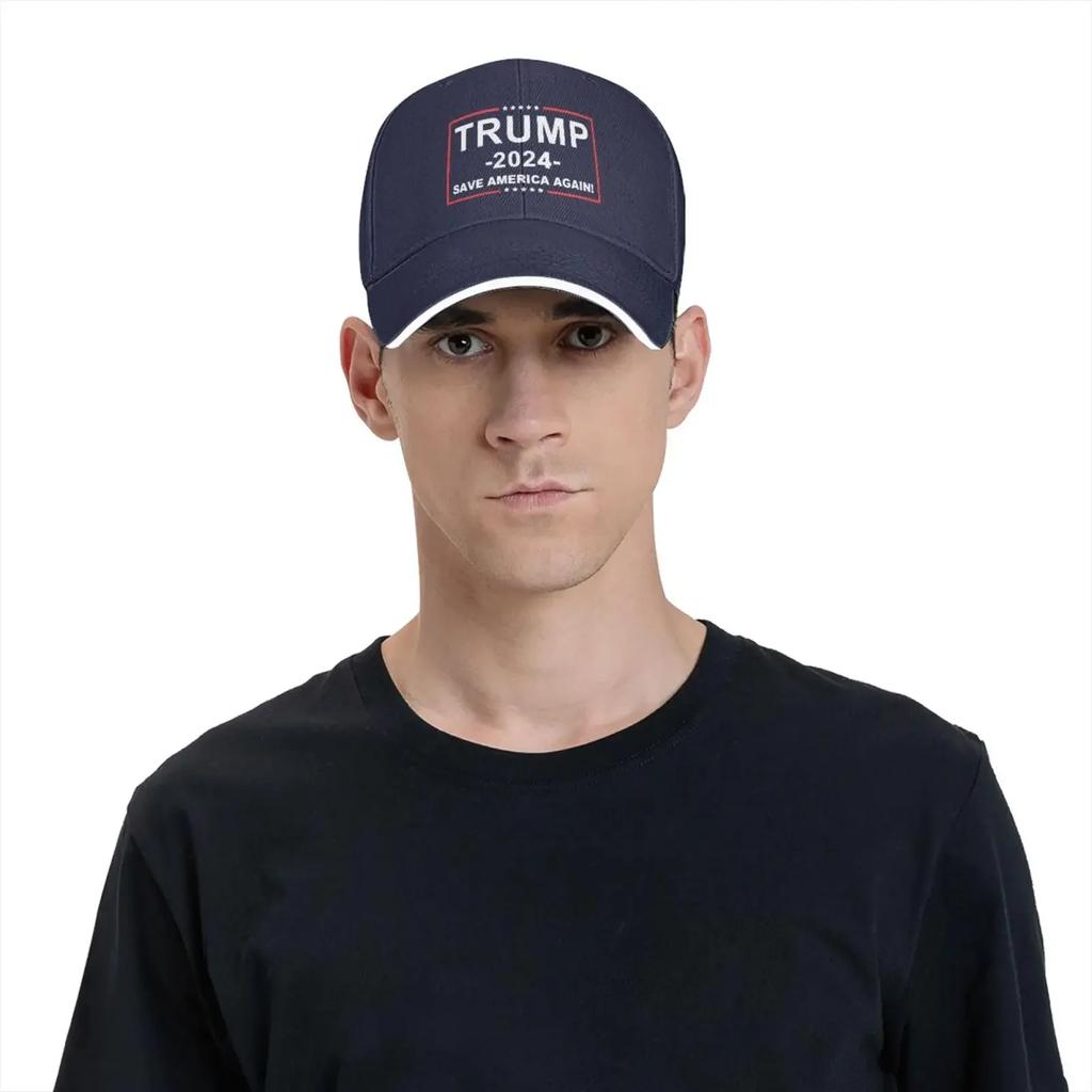 Trump 2024 Save America Again Baseball Caps Womens Man's Fashionable Adjustable Dad Hat Sandwich Flat Brim Hat Navy Blue
