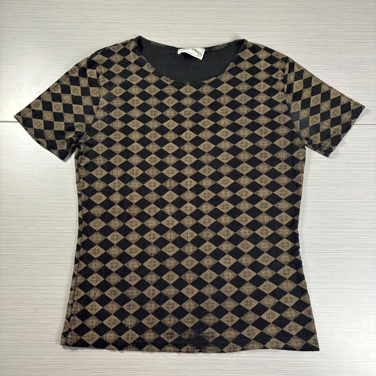 

Frazier Lawrence Shirt Womens Medium Black Tan Harlequin Diamond Short Sleeve M