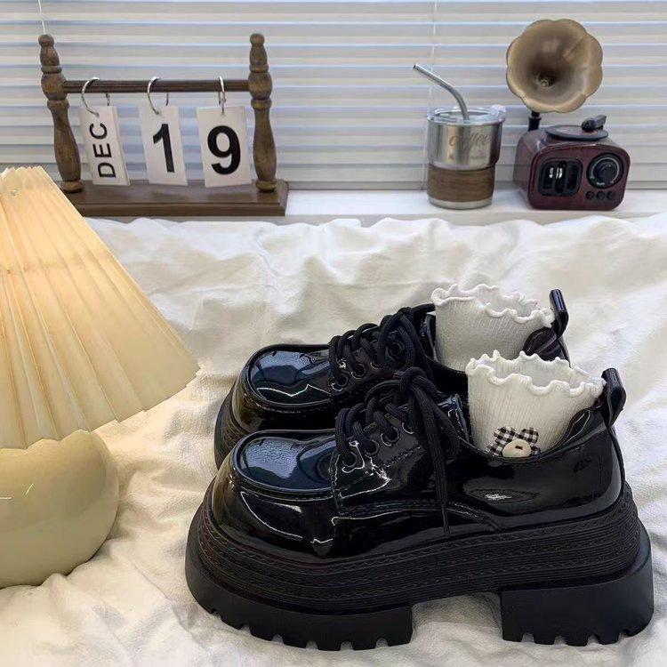 Versatile heightening platform small leather shoes women's 2025 autumn new black small high-heeled British style loafer single shoes