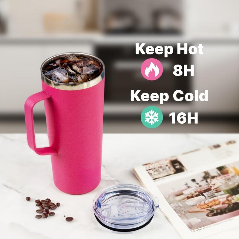 24oz Coffee Tumbler with Handle Lid Creative Thermos Hot Water Bottle Insulated Thermal Cup Stainless Steel Double Wall Car Mug