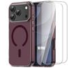 Case + 2 Tempered Glasses for iPhone 18 Pro, Shockproof with Magnetic Ring - Translucent Burgundy