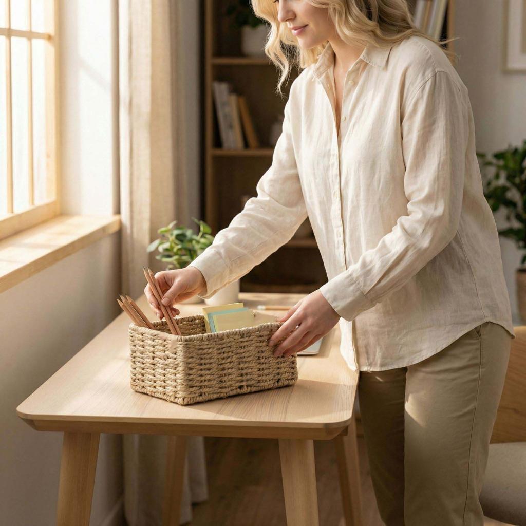 Paper Rope Woven Storage Basket, Handmade Woven Basket, Desktop Snack And Sundry Storage Basket.
