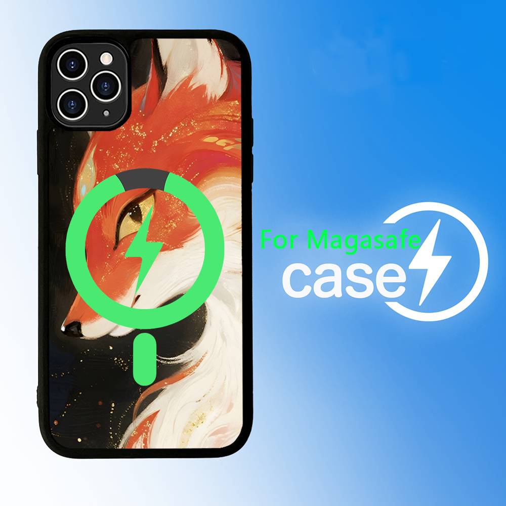 Cartoon Animal Fox Black For Magsafe Magnetic Phone Case For IPhone 16 15 17 Pro Max 11 12 13 14 Plus Cover