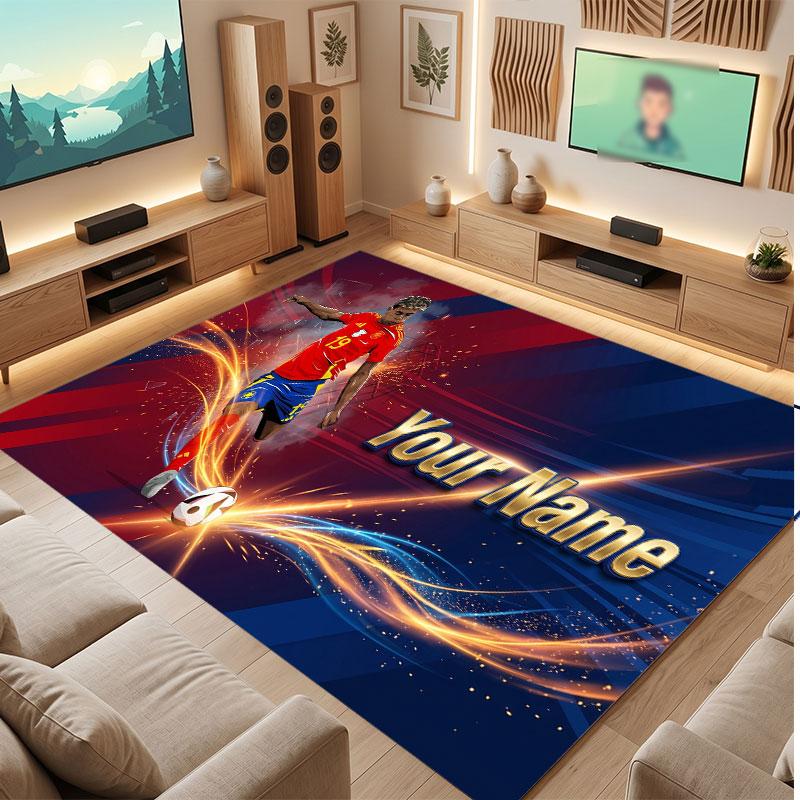 Tappeto in Velluto di Cristallo Personalizzato Lamine Yamal, Stampa Testo Nome Personalizzato, Logo Calcio Tappetino Morbido Antiscivolo Decorazione Casa Regalo