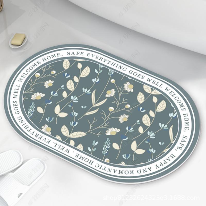 Oval Crystal Velvet Anti-Slip Mat for Living Room, Porch, and Bathroom