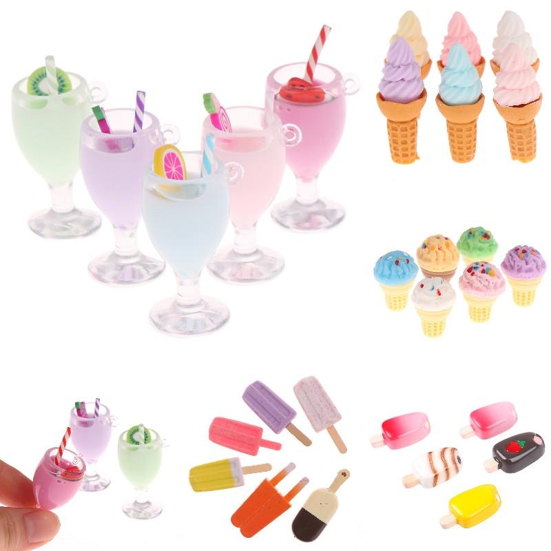 5pcs Miniature Dollhouse Adorable Resin Milkshake Juice Candy Sugar ice Cream Pretend Enjoy Food designed for Pretend Enjoy Kitchen Decor Playthings