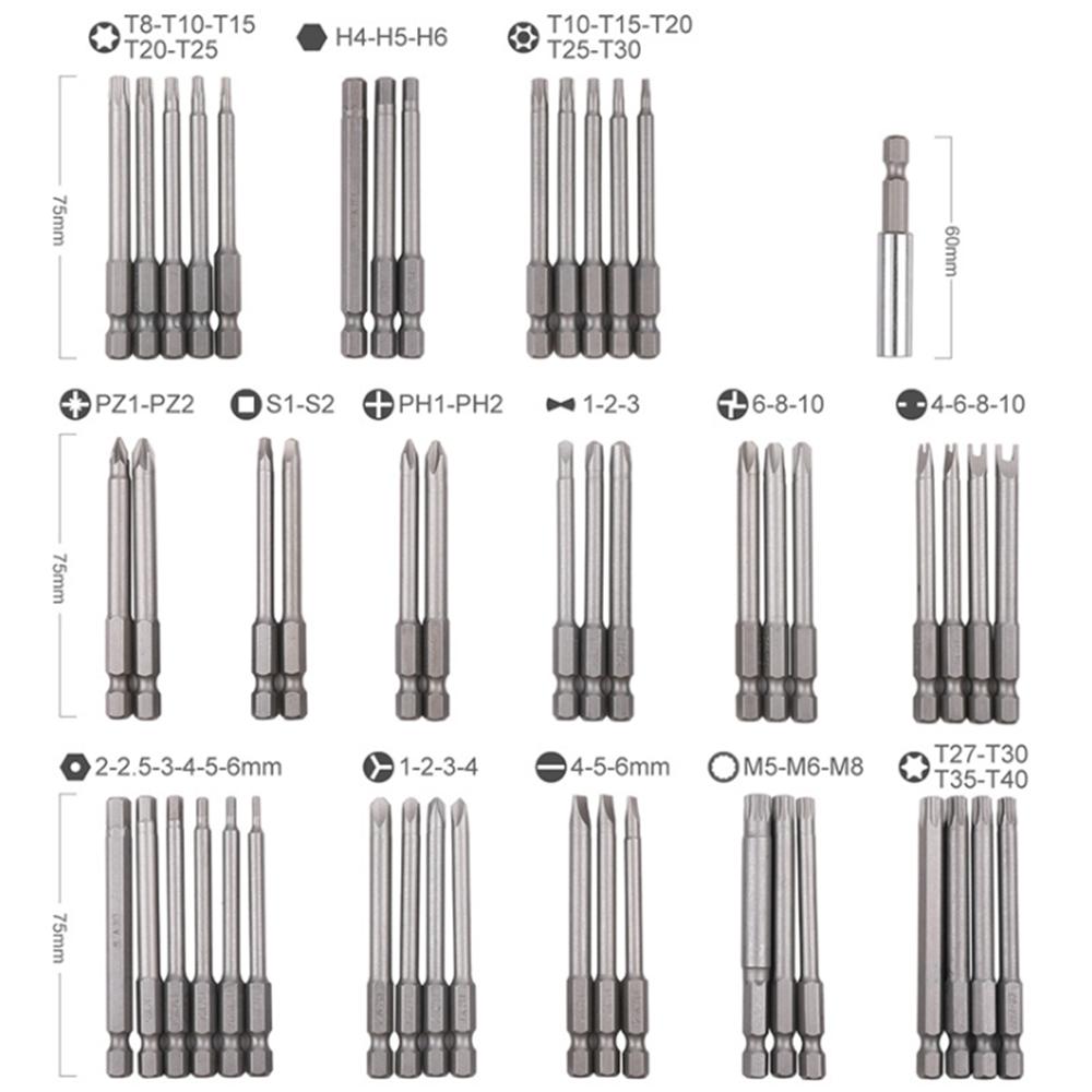 50pcs 75mm Extra Long Reach Bit Set Security Screwdriver Bits Torx Star Hex Bit