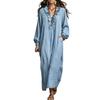 Effen Kleur Jurken Dames Ruches V-hals Lange Jurk, Losse Pasvorm Casual Midi Halslijn Mouwen Jurk voor Lente Herfst