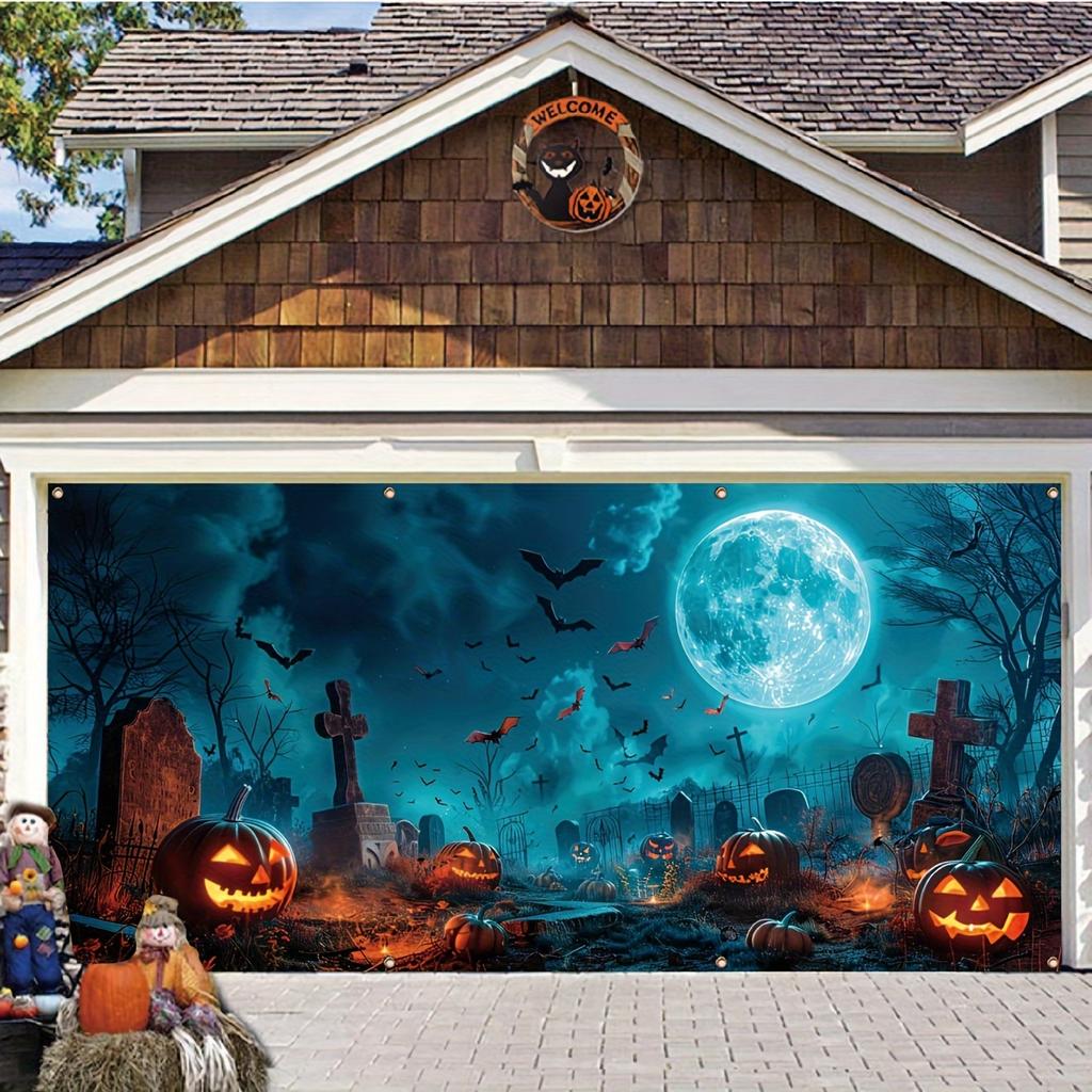 Halloween Ghost Garage Banner - Vibrant Polyester Fabric, Large Outdoor Wall Decorationzyc