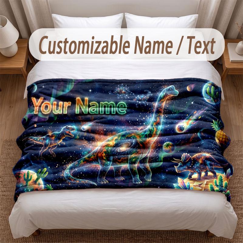 Manta Macia Tema Dinossauro Personalizada com Nome e Texto Impresso Manta Quente Decoração de Casa, Sofá, Quarto