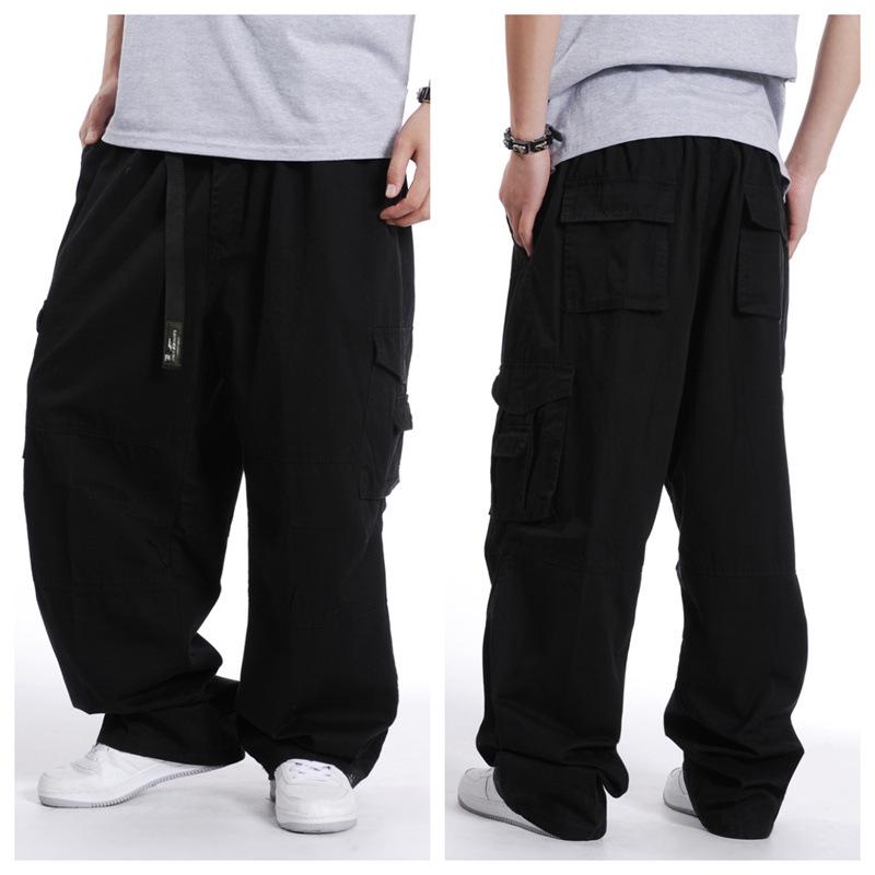 Herren Übergröße Elastischer Bund Weites Bein Mehrfach-Taschen Hose für Frühling und Herbst