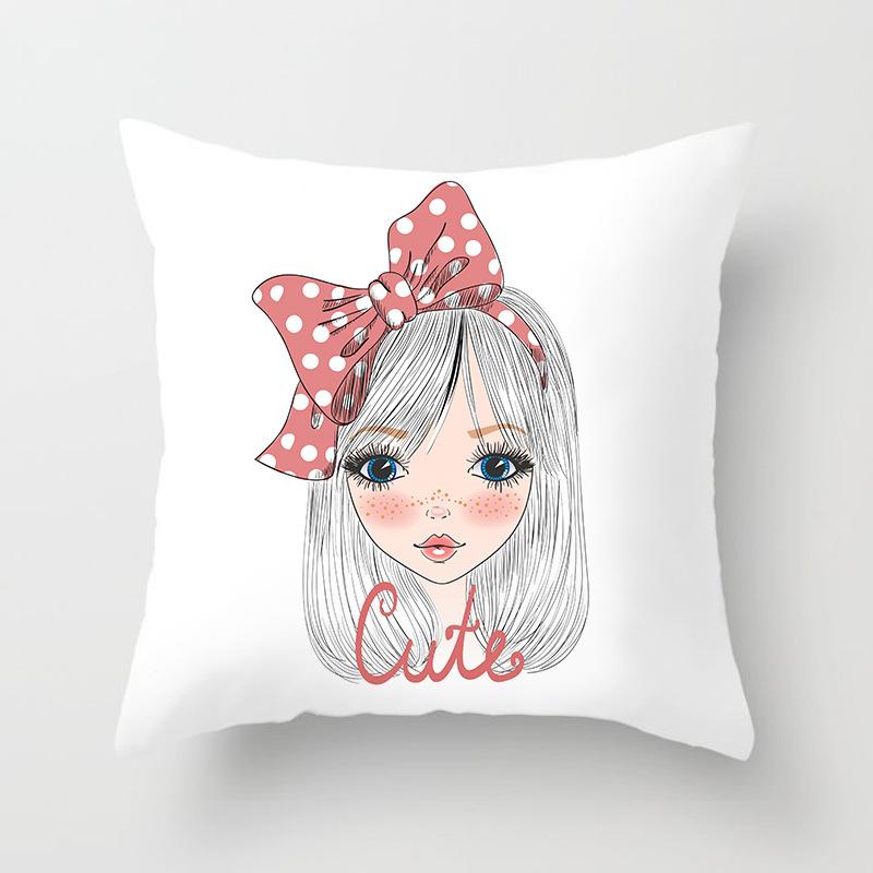 

Fashion Girl Series Sofa Bedside Cushion Pillow Cover Literary And Fresh Home Office Lunch Cushion Cover Premium 45*45cm