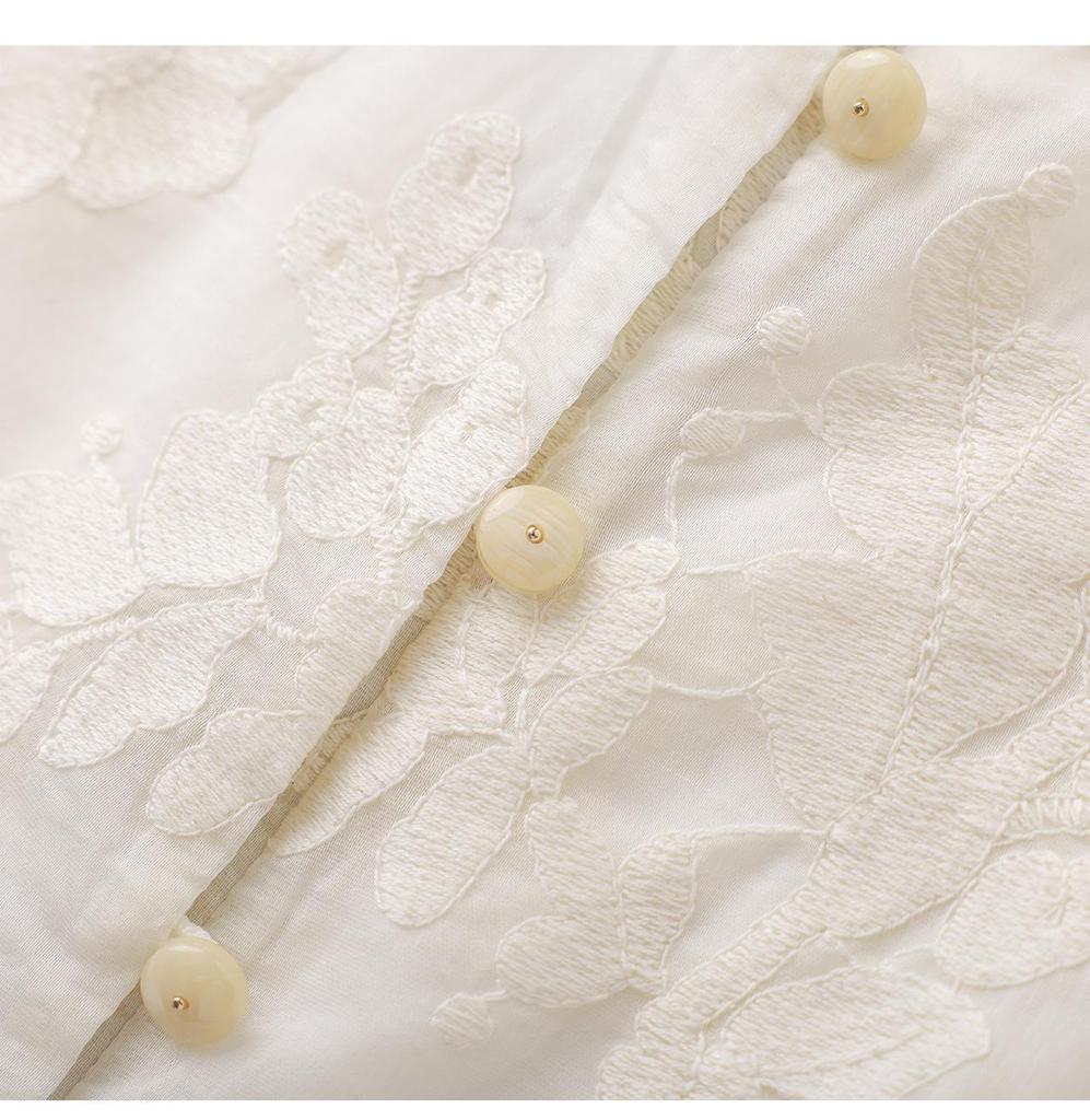 Tencel Cotton Short-Sleeved Embroidery Top + French Romantic Skirt Suit.