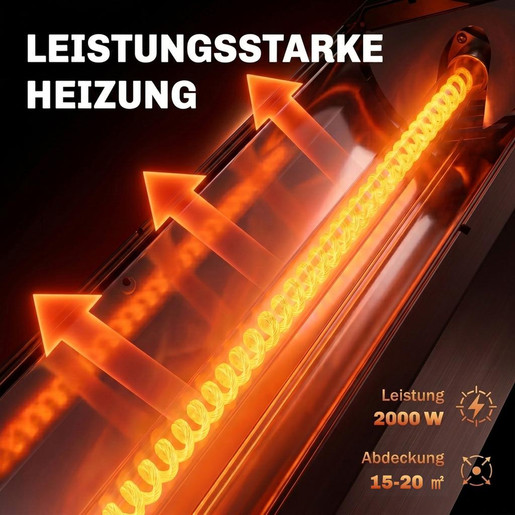 Infrared Heater 2000W Carbon Fiber Standing Heater with Remote Control 8 Heat Levels Protective Cover Timer Tip-over Protection