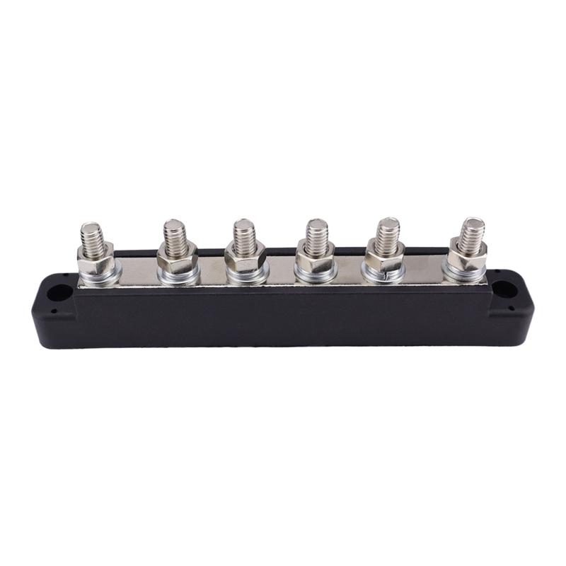 Bus Bar Marine 12V-48V Power Distribution Block with Cover with 6 x 1/4” (M6) Post Battery 12V Bus Bar for Car Boat Marine