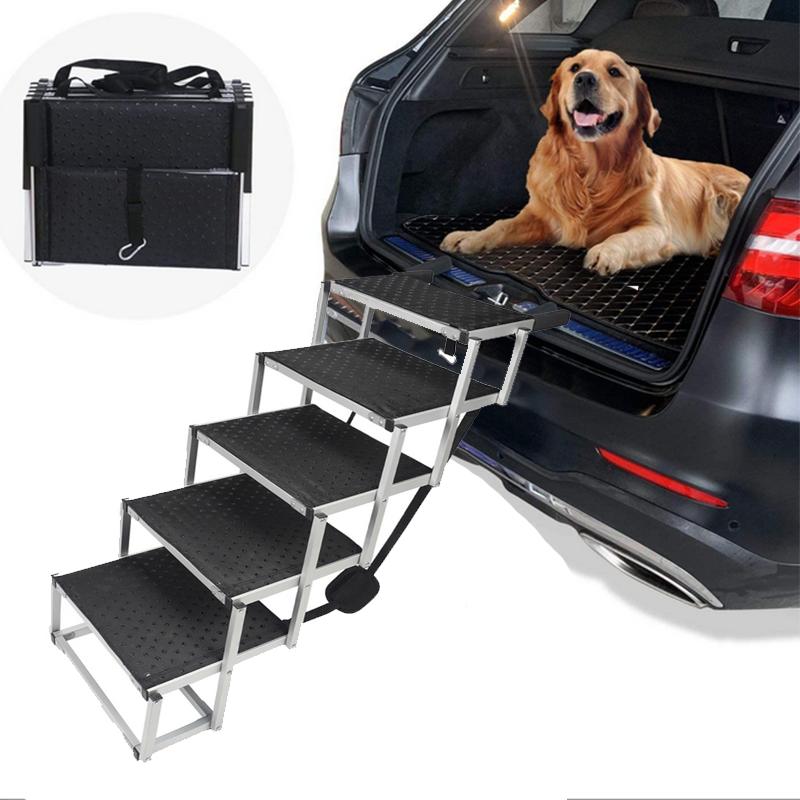 Hundetreppe für Autos Breit 5-stufig Hund Auto Treppen Faltbar Tragbar Haustier Treppen Leichtes Aluminium für Auto SUV und LKW 200 lbs