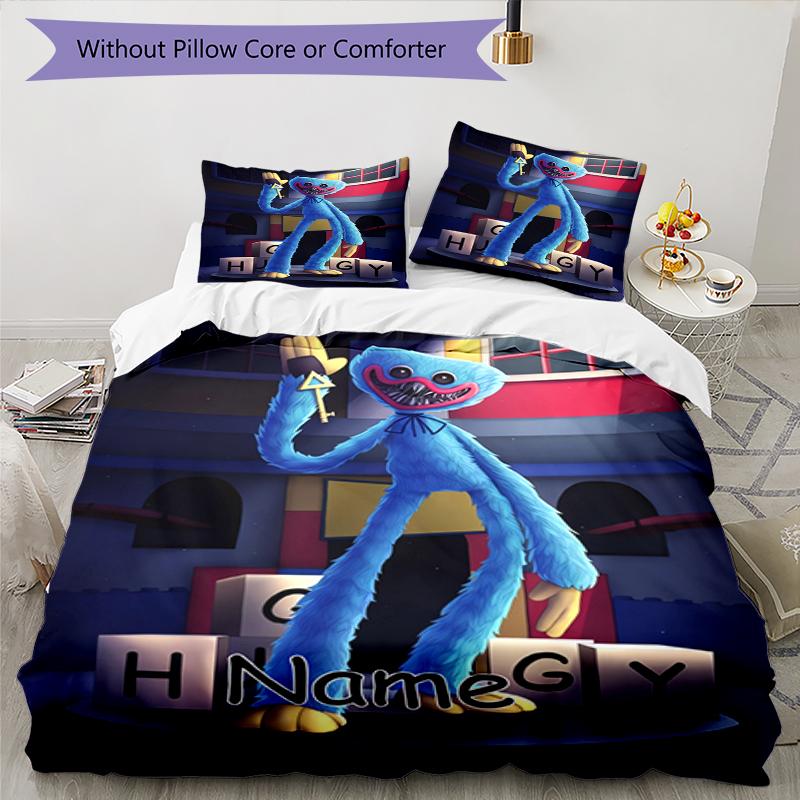 3pcs Custom Name Poppy Playtime Bedding Set Duvet Cover Closure Includes 1 Duvet Cover & 2 Pillowcases, Soft and Comfortable for All Seasons.