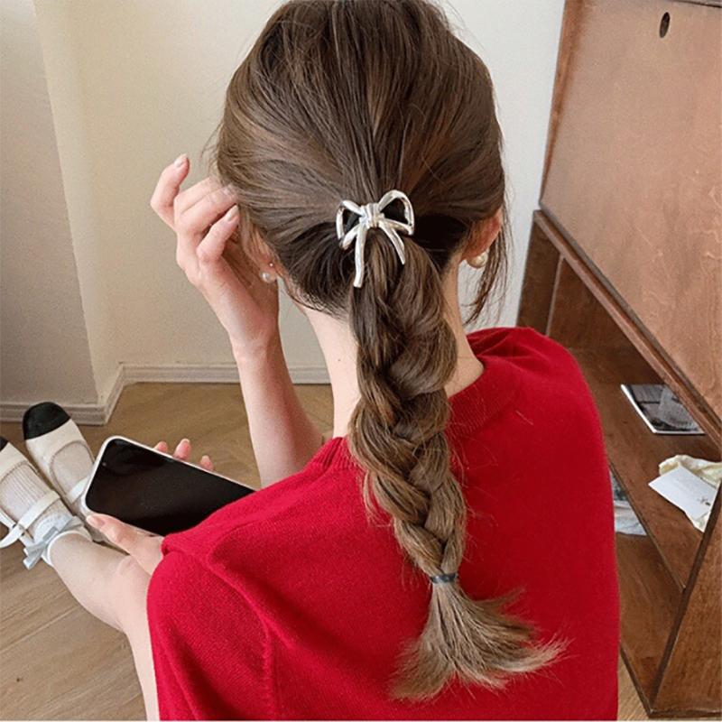 Sweet Hair Tie Alloy Bow Pendant Elastic Hair Band Ponytail Holder Women Hair Accessories Rubber Bands