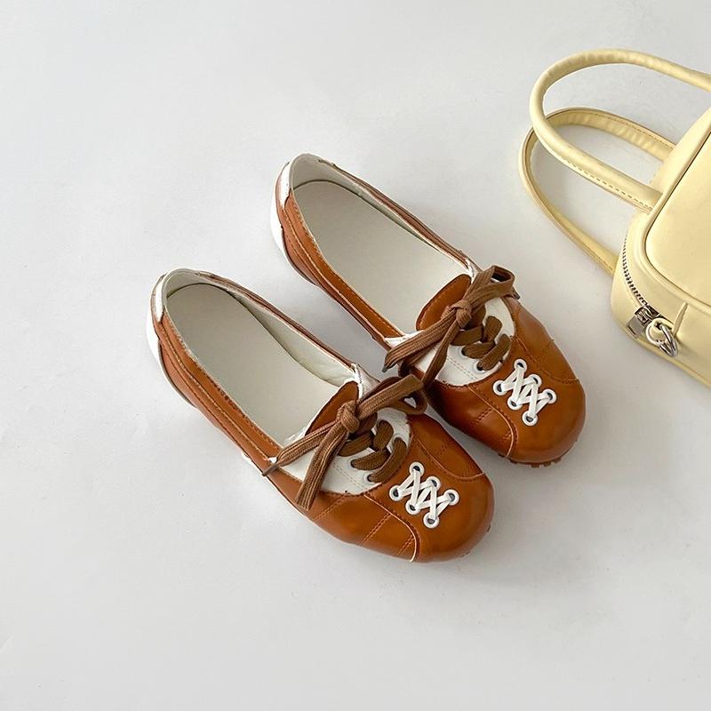 Fashion Fall New Flat Single Shoes Women's Fashion Color Block Super Light Soft Sole Front Lace-up Anti-slip Sneakers