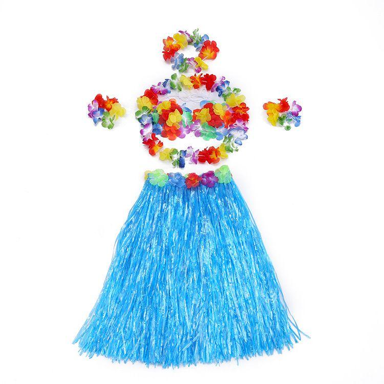 Hawaiian Costume Set With Plastic Grass Skirt For Party Performances And Themed Events