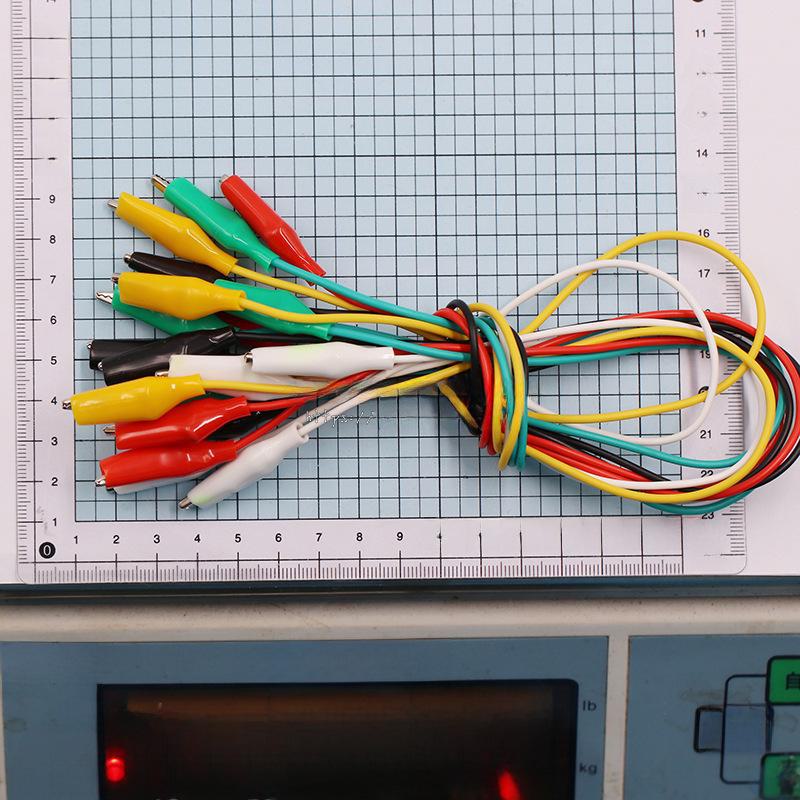 Testledninger med krokodilleklemmer, 10 stk., 5 farger, Små/Middels/Store, Dobbeltsidige