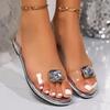 Fashion Women's Shoes 2024 Summer Open Toe Solid Color Large Size Fashion Casual Rhinestone Decorated Roman Women's Flat Sandals