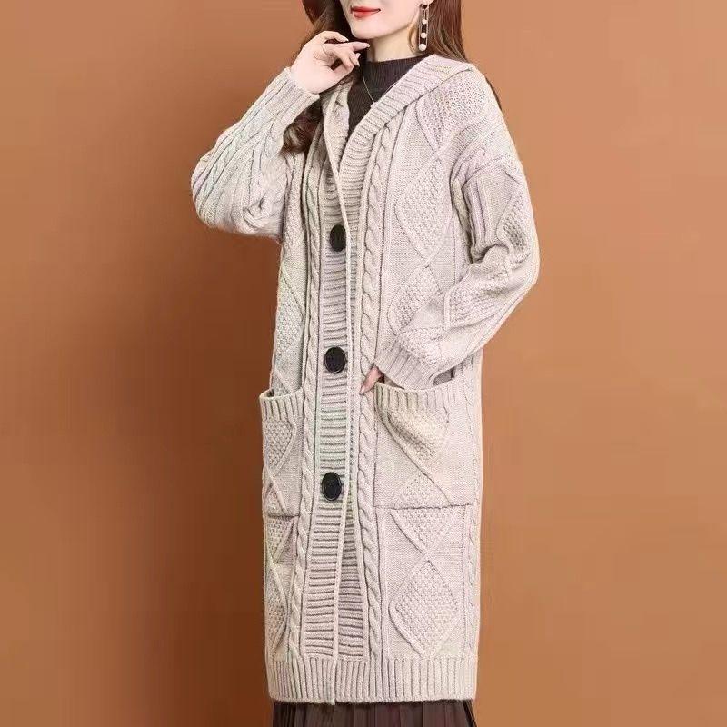 2023 Jacquard Knit Hooded Cardigan with Large Pockets