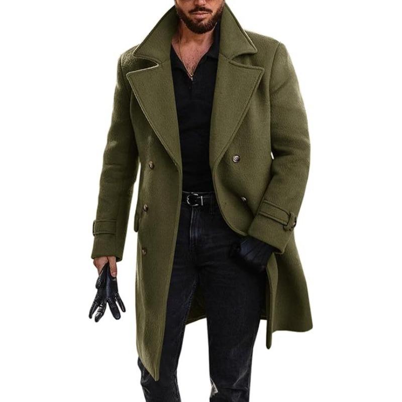 Autumn and Winter Woolen Coat Men's Double-breasted Thickened Trench Coat Men's Medium and Long Coat