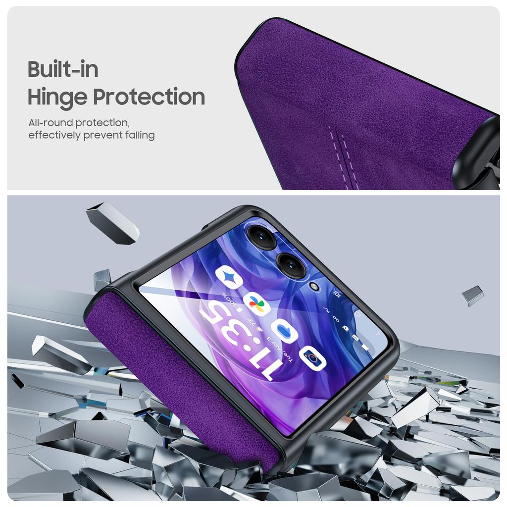 Für Motorola Razr Ultra 2024 Hülle/Razr 50 Ultra Hülle, Eingebauter Displayschutz & Scharnierschutz & Ultradünne PU-Leder Matte PC Handyhülle - Lila