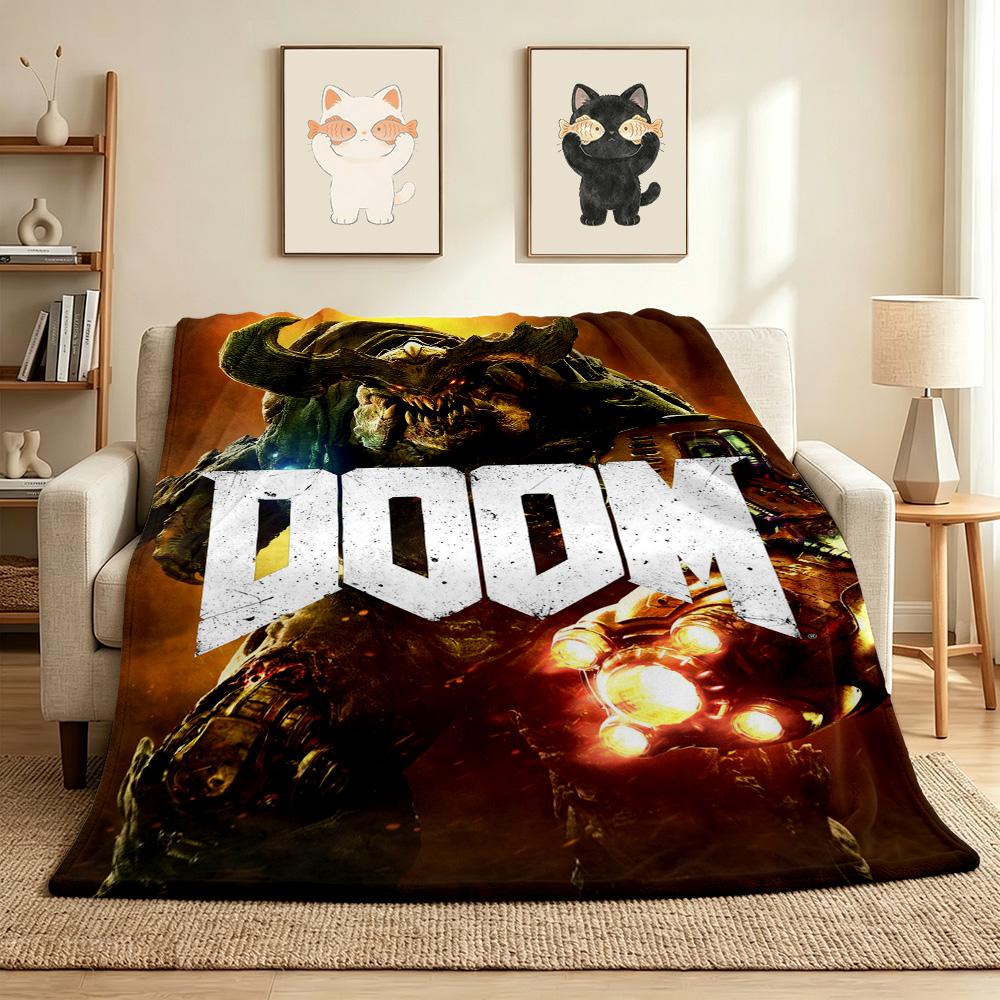 Doom Slayer Flannel Blanket Throw Blanket Soft Warm Sofa Bed Camping Car Home Decor Unique Christmas Gift C930356