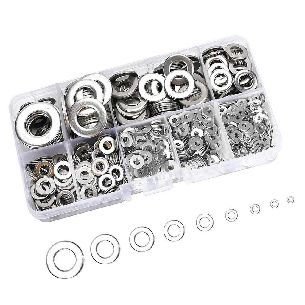 800Pcs Sturdy Stainless Steel Flat Washers Assortment Multiple Size Washer Set Portable for Screws and Bolts Daily Use