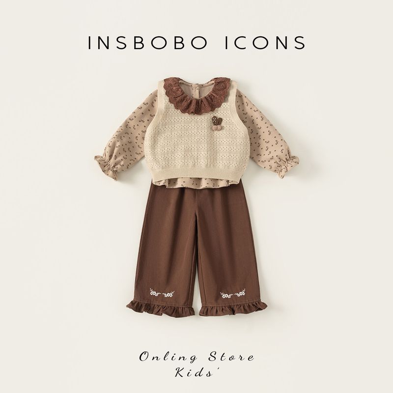 Insbobo Girls  Suit 2026 Spring New Children s Clothing Baby Vest Three-Piece Set Spring and Autumn Clothing Children s Wear Khaki 90