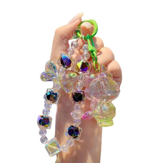Beaded Keychain Macaron Color Beads Sparkling Mobile Phone Chain Bag Hanger with Transparent Colorful Pendants Anti-Lost Charm Accessories