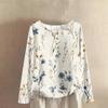 Women's Fashionable And Casual Shirt Long Sleeve Round Neck Solid-color Cotton And Linen Blouse Top