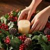 Artificial Christmas Candle with Holly, Red Berries and Pinecones for Holiday Table Decor
