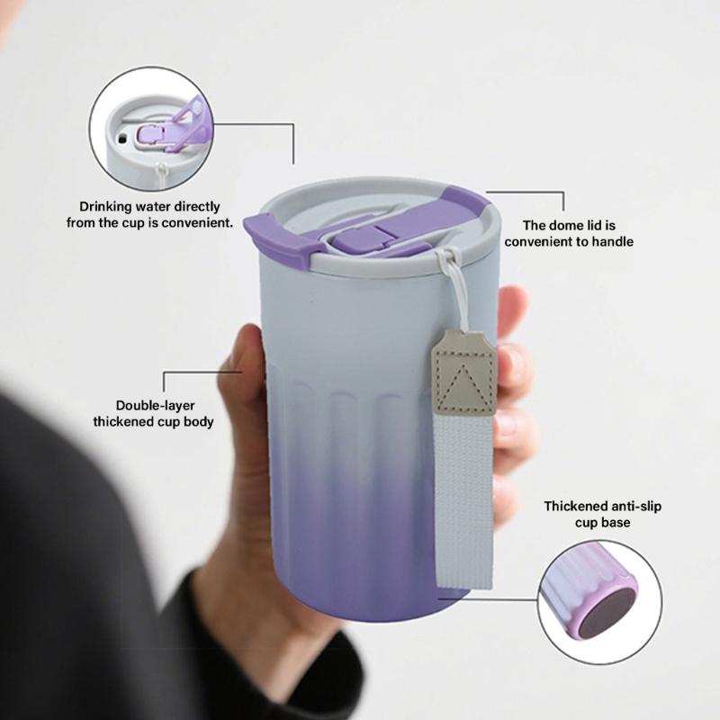 Stainless Steel Insulated Flask Car Drinking Cup for Travel Office 6 Color Ergonomic Handle Water Drinkware