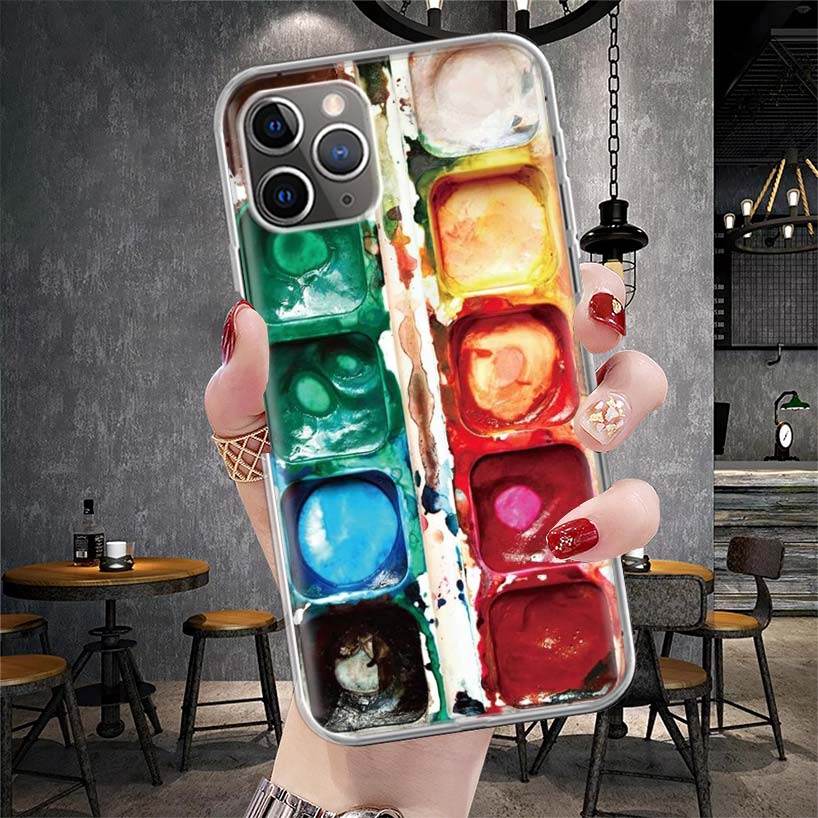 Watercolors Set Paint Palette Painting Box Soft Phone Case For IPhone 11 17 Air 16E 16 Pro Max 15 + 14 Plus 13 Mini 12 Apple 7 S