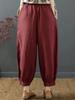 [Minesam] Women's Harem Pants, Linen Pants, Cotton Linen Blend, 9/10 Length, Knickerbockers, Plain, Lightweight, Summer Trousers, Plus Sizes (Wine Red