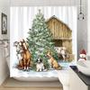 1Pc Rustic Farmhouse Christmas Shower Curtain - Vintage Barn Style With Horse, Dog, Cow & Pig Design, 70.8X70.8 Inch, Machine Wa
