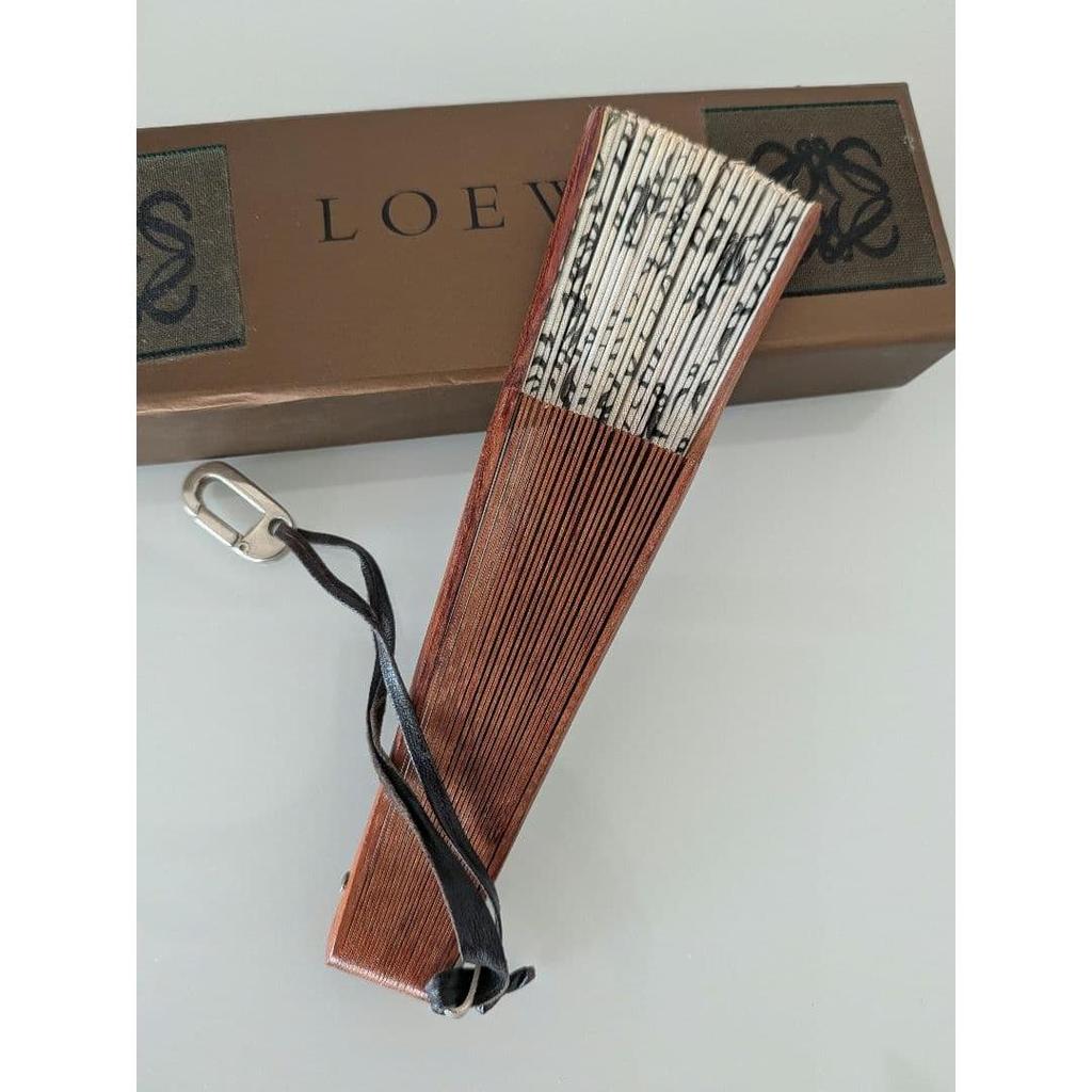 Used LOEWE Anagram Fan, Wooden with Leather Strap, Rare