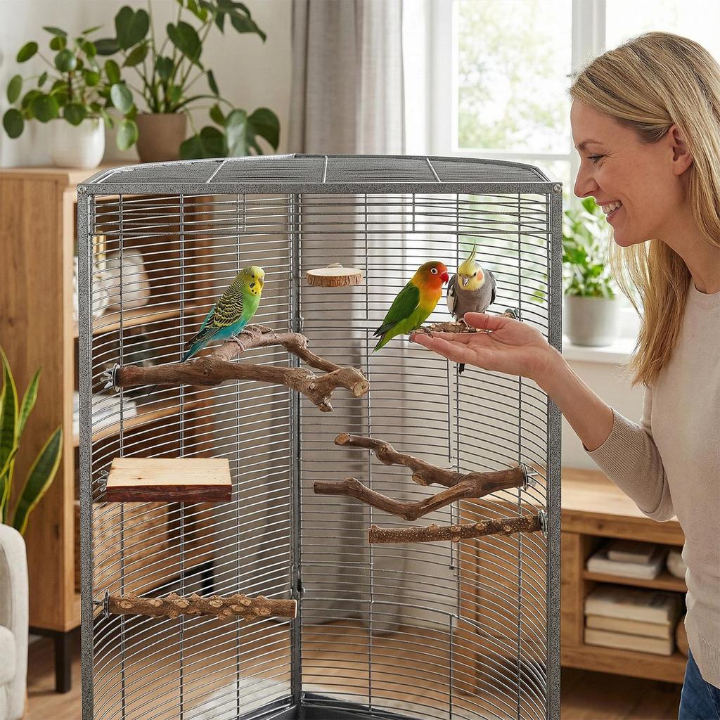 Bird Perch Stand Anti-Slip Climbing Chew Toy Natural Cockatiel Perch Bird Stand Set Board Bite Claw Grinding Bird Cage Accessor