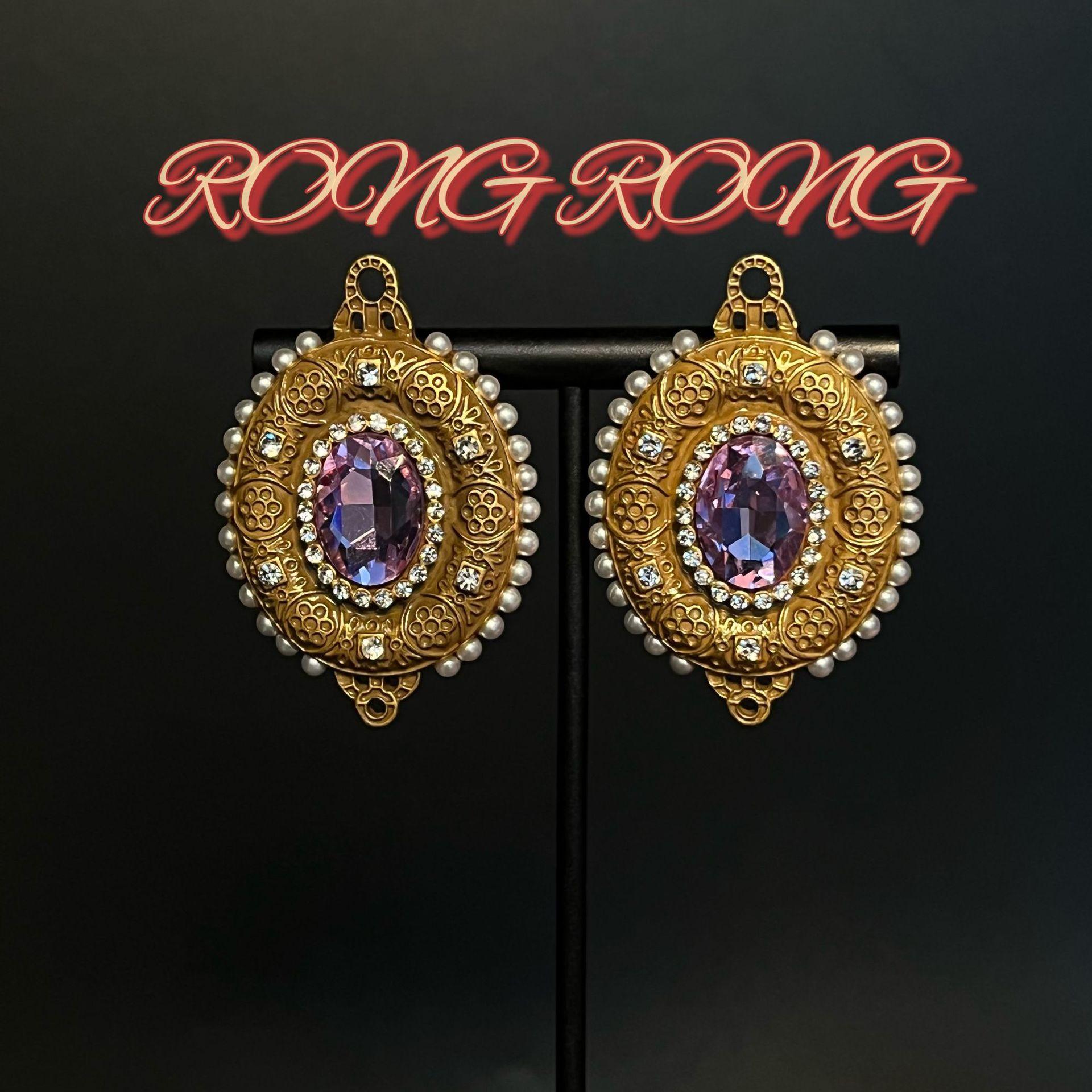 Винтажные Антикварные Золотые Инкрустированные Серьги В Стиле Двора Ретро Легкая Роскошь Прочные Женские фиолетовый