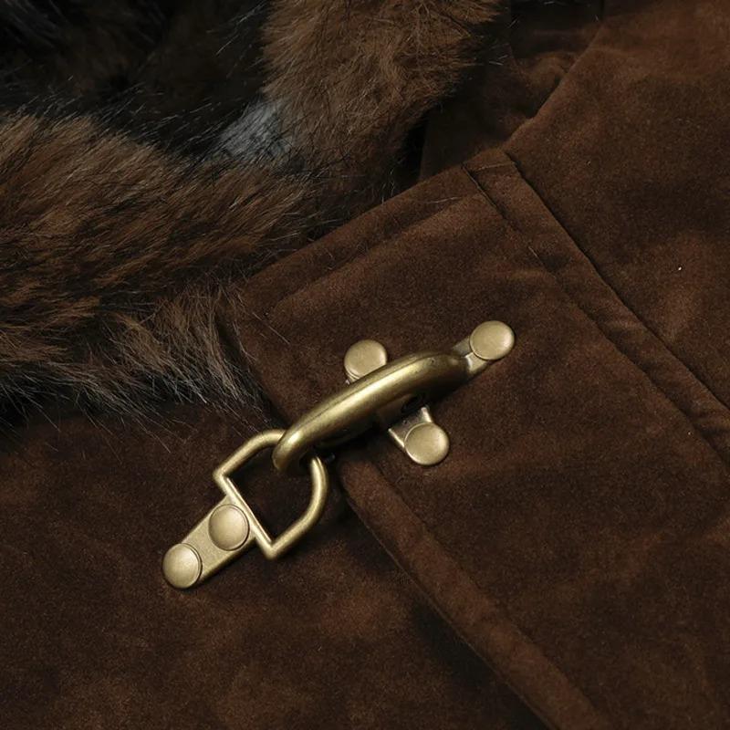 American Style Men's Coats Hooded Faux Fur Single Breasted Loose Solid Color Winter Jackets