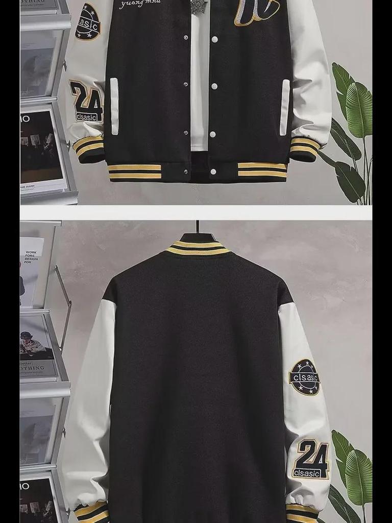Men's Trendy College-Style Embroidered Baseball Jacket - Hong Kong Style, Perfect for Spring and Autumn Couples and Students