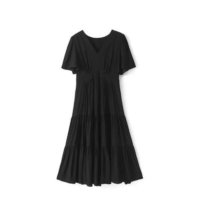 New Summer Classic Slim Black Skirt Crepe Imitation Mulberry Silk French Temperament Dress