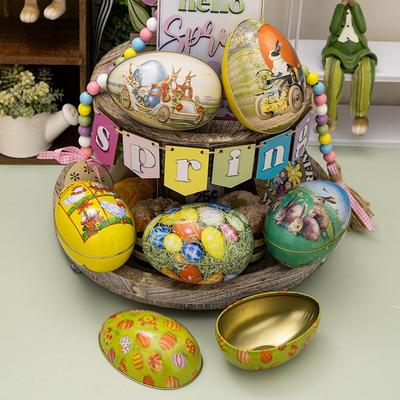 Frohe Ostern Leckerli-Box Eiform Süßigkeitenbox Lustiges Kaninchen Hühnchen Muster Eisenkunst Keksbox Osterdekoration 2025
